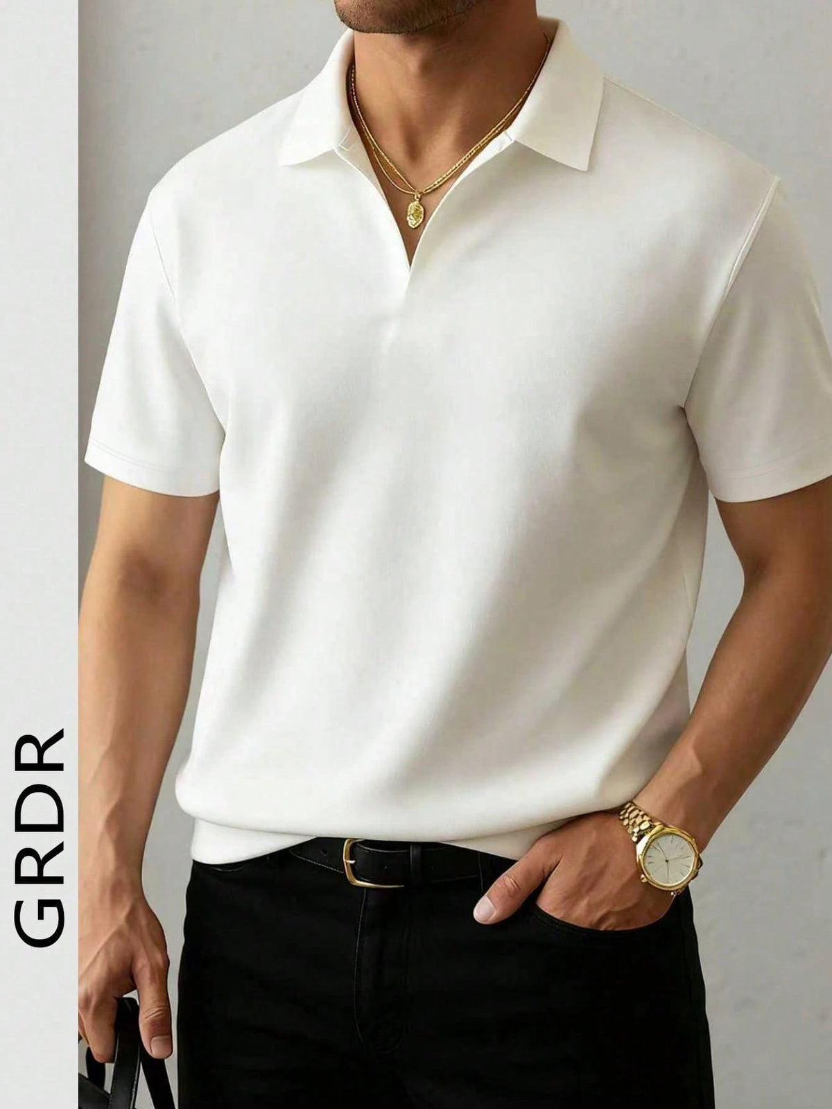 GRDR Men's Lightweight Mandarin Collar Simple Short Sleeve T-Shirt, Casual &