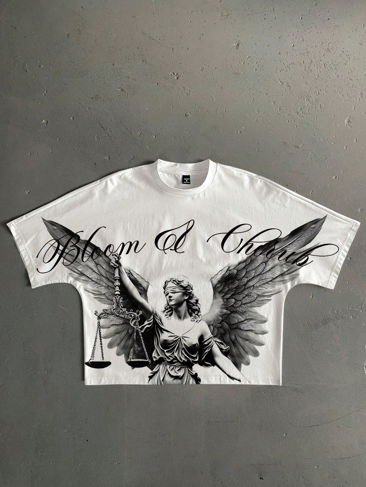 Manfinity ZONE917 Boxy Cropped Loose Hiphop Streetwear Angel Print Short Sleeve T-Shirt, Streetwear Enthusiast, Gift For Boyfriend, Rappers (High Quality)