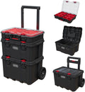 Garage Tool Organizer, Keter Stack-n-Roll Modular Tools Organizer for Garage Storage and DIY, 3 Piece Resin Rolling Tool Box System for Small Parts