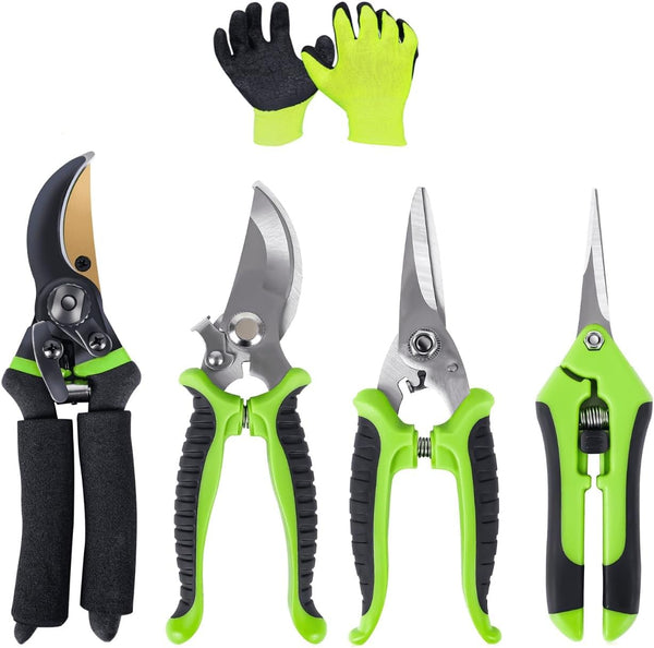 AudcaLight Garden Pruning Tool, 4-Pack Bypass Pruning Shears, Titanium Steel Blade, With Gardening Gloves, Shears Stainless