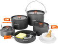 Camping Cookware Set, Odoland 18pcs Camping Cookware Large Size Hanging Pot Pan Kettle Set with Plastic Plates Bowls Soup Spoon for Camping