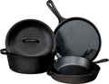 Cast Iron Cookware, Lodge Cast Iron Set, 5-Piece Set, Pre-Seasoned Kitchen Set, Skillets, Griddle & Dutch Oven Included, PFAS-Free Non-Toxic Cookware