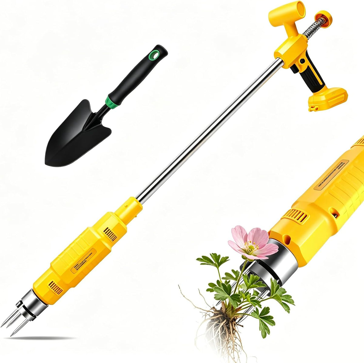 wevgbv Stand Up Weed Puller, Electric Weed Puller Tool Compatible with Dewalt 20V Max Battery, Stand-Up Weed Puller Tool 3-Claw Steel Head