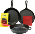 Cast Iron Cookware, Lodge Cast Iron Set, 5-Piece Set, Pre-Seasoned Kitchen Set, Skillets, Griddle & Dutch Oven Included, PFAS-Free Non-Toxic Cookware