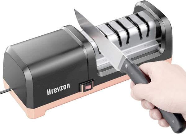 Hrevzon Electric Knife Sharpener for Kitchen Knives, 3-Stage Professional Sharpening System with 100% Diamond Abrasives, Precision Angle Guides