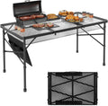 Camping Furniture, Folding Table with 2 Wing Panels, 3x2 FT Camping Table with Mesh Desktop, Height Adjustable Folding Grill Table with Mesh Bag