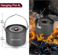 Camping Cookware Set, Odoland 22pcs Camping Cookware Mess Kit, Large Size Hanging Pot Pan Kettle with Base Cook Set for 4
