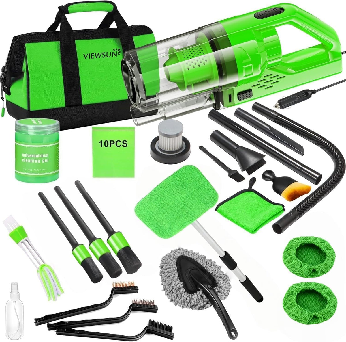 Viewsun 17pcs Car Cleaning Kit, Pink Car Interior Detailing Kit with High Power Handheld Vacuum, Detailing Brush Set, Windshield Cleaner, Cleaning Gel