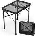 Camping Furniture, 2Ft Small Folding Table with Carry Handle, Camping Table Adjustable Height 10.6–22 in, Black Metal Mesh