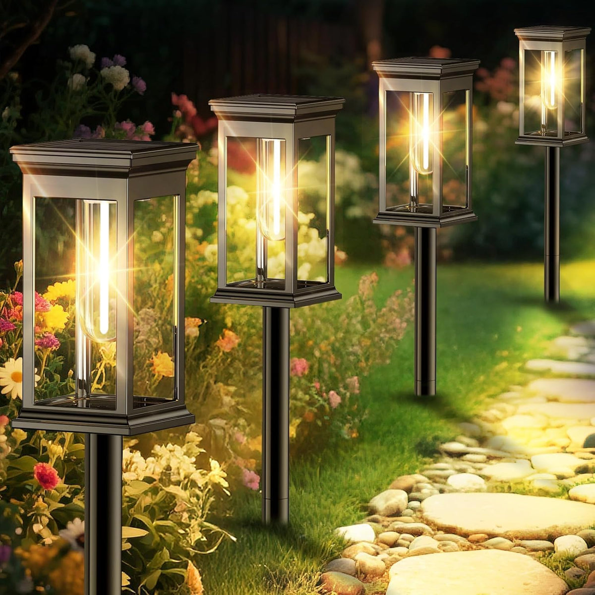 Solar Outdoor Lights, Solar Pathway Lights Outdoor Waterproof, 8 Pack Bright Solar Powered Garden Lights with Auto On/Off