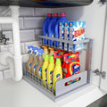 Home Storage Organizer, Under Sink Organizer, Pull Out Cabinet Organizer, 2 Tier Metal Slide Out Shelf with L Shaped Design for Kitchen, Bathroom
