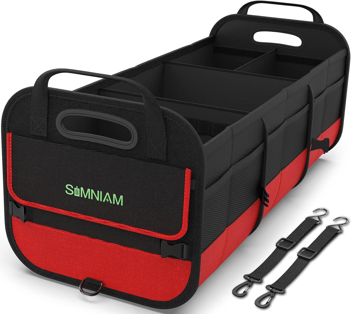 Simniam Large Trunk Organizer for Car, Foldable Multi Compartment Car Trunk Organizer with 2 Retractable Straps, Suitable for All Kinds of Cars, SUV