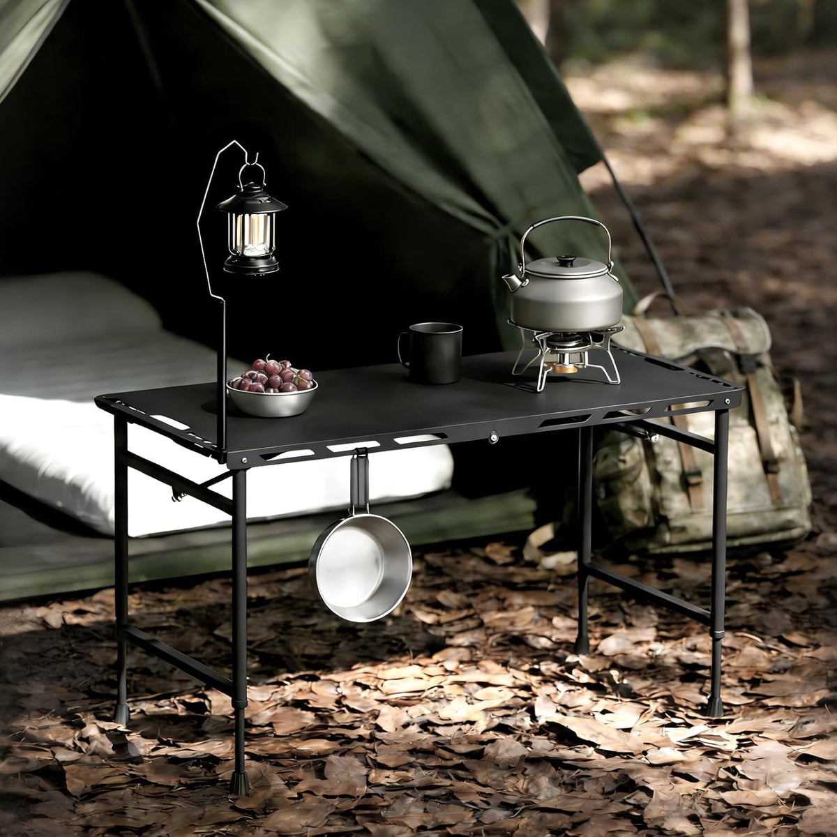 Camping Furniture, 3.4 Ft Folding Camping Table, 12 lb Lightweight Portable Picnic Table with Adjustable Height & Carry Handle