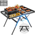 Camping Furniture, Folding Table with 2 Wing Panels, 3x2 FT Camping Table with Mesh Desktop, Height Adjustable Folding Grill Table with Mesh Bag