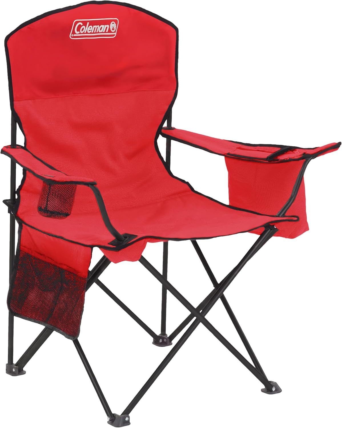 Camping Furniture, Coleman Portable Camping Chair with 4-Can Cooler, Cushioned Seat & Back with Side Pockets & Cup Holder, Carry Bag Included