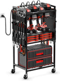 JUNNUJ Garage Tool Organizer, Large Power Tool Organizer Cart with Charging Station