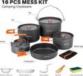 Camping Cookware Set, Odoland 18pcs Camping Cookware Large Size Hanging Pot Pan Kettle Set with Plastic Plates Bowls Soup Spoon for Camping