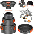 Smokey Camp Camping Cookware Mess Kit Set with Stove, Backpacking Camping Pots and Pans Set, All in One Non-Stick Camping Cooking Set, Portable Stove