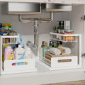 Home Storage Organizer, Under Sink Organizer, Pull Out Cabinet Organizer, 2 Tier Metal Slide Out Shelf with L Shaped Design for Kitchen, Bathroom