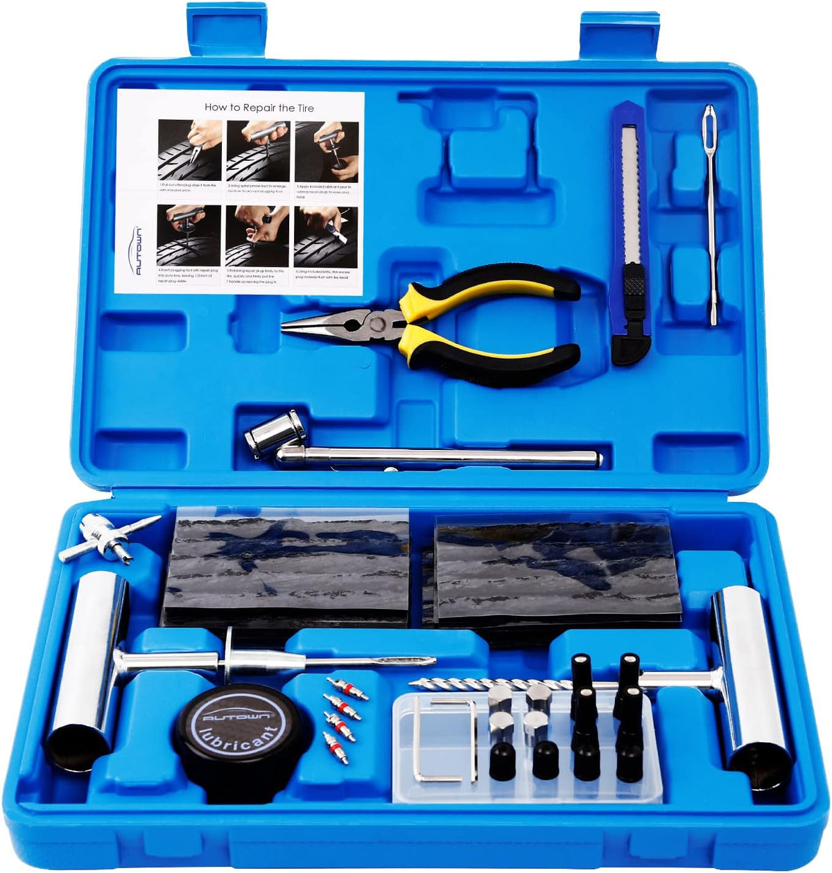AUTOWN Flat Tire Repair Kit with Plug 68 Pcs for Car, Motorcycle, ATV, Jeep, Truck, Tractor Flat Tire Repair (2-Pack) (Set of 2-68pcs)