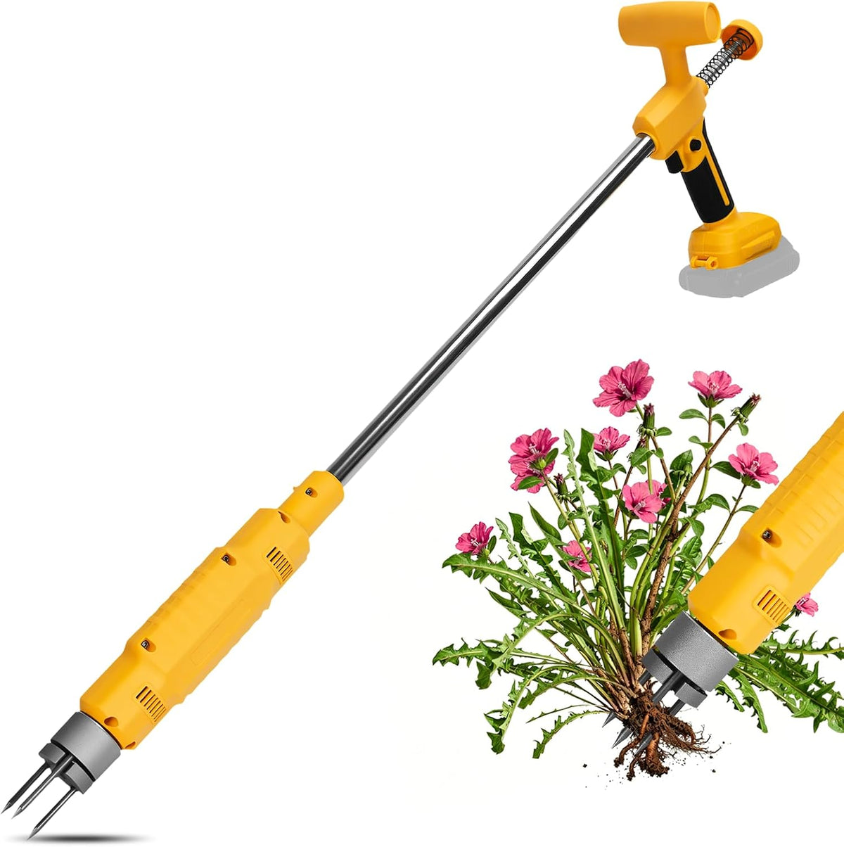 LouSdZoke Stand Up Weed Puller, Electric Weed Puller Compatible with Dewalt 20V Battery, Heavy-Duty 3-Claw Steel Root Weeder