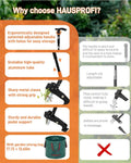 HAUSPROFI Stand Up Weed Puller Tool with 36-46 Inch Adjustable Long Handle and 50L Garden Bag