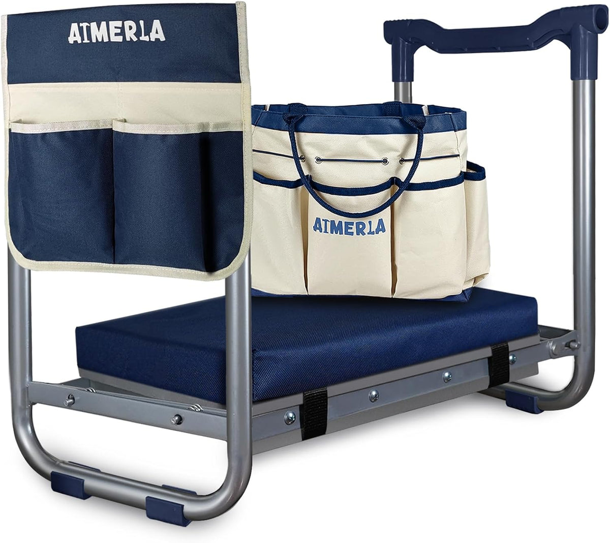 Aimerla Garden Kneeler & Seat, K5 Foldable Kneeler Seat, Heavy Duty (Detachable Cloud Kneeler Pad), Garden Stool, 2 Large Tool Bags