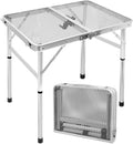 Camping Furniture, 2Ft Small Folding Table with Carry Handle, Camping Table Adjustable Height 10.6–22 in, Black Metal Mesh