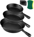 Goeszooin Cast Iron Cookware, Cast Iron Skillet Set -3 Piece 6 inch, 8 inch and 10 inch Cast Iron Pan, with Scraper+Dish Sponge
