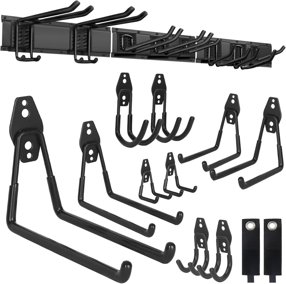 Garage Tool Organizer Wall Mount with 48 inches Rails and 6 Double-layer Hooks, Garden Tool Rack Heavy Duty
