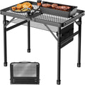 Camping Furniture, Folding Table with 2 Wing Panels, 3x2 FT Camping Table with Mesh Desktop, Height Adjustable Folding Grill Table with Mesh Bag
