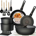 Cast Iron Cookware, Astercook 21 Pcs Pots and Pans Set Non Stick, Ceramic Cookware Set Detachable Handle, RV Kitchen Cooking Set Removable Handles