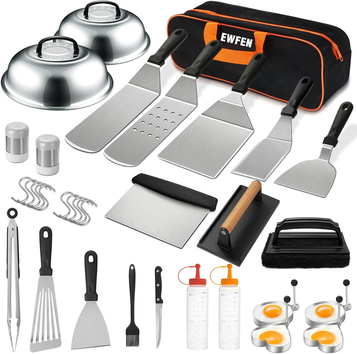 EWFEN 35PCS Griddle Accessories Kit, Flat Top Grill Accessories Set for Blackstone and Camp Chef, Grill Spatula Set with Enlarged Spatulas