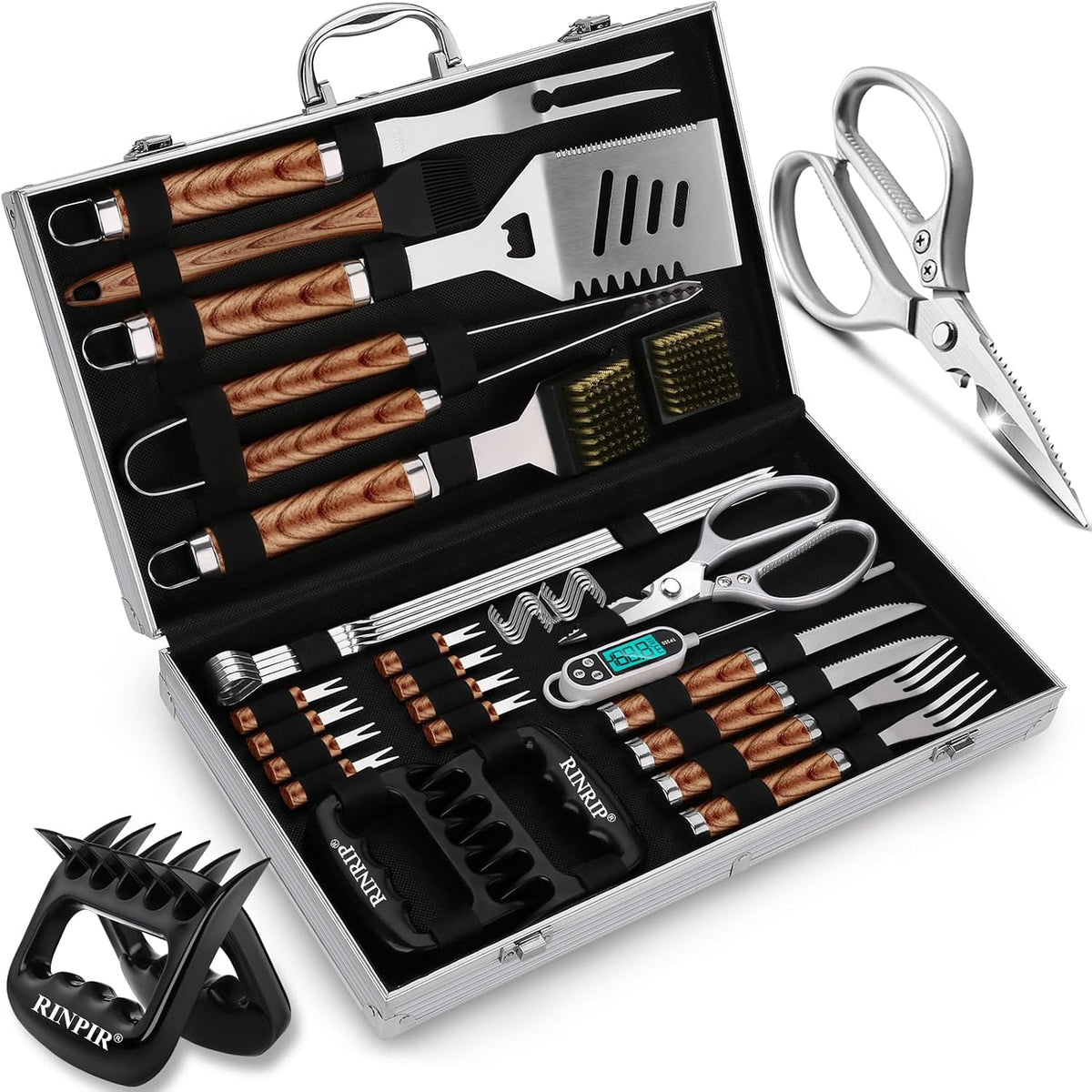 RINPIR BBQ Grill Tool Set, 35pcs Deluxe Grilling Gifts Set for Birthday Fathers Day, Stainless Steel BBQ Accessories Kit for Men Dad