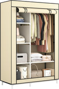 Calmootey Portable Closet Organizers, Clothing Storage, Wardrobe with 6 Shelves and Hanging Rod, Non-Woven Fabric Cover with 4 Side Pockets, Black