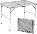 Camping Furniture, 2Ft Small Folding Table with Carry Handle, Camping Table Adjustable Height 10.6–22 in, Black Metal Mesh