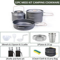 Dinithron 22-Piece Camping Cookware Set, Lightweight Non-Stick camping cooking set, Includes Large Pot, 1.6L Kettle