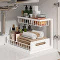 Home Storage Organizer, Under Sink Organizer, Pull Out Cabinet Organizer, 2 Tier Metal Slide Out Shelf with L Shaped Design for Kitchen, Bathroom