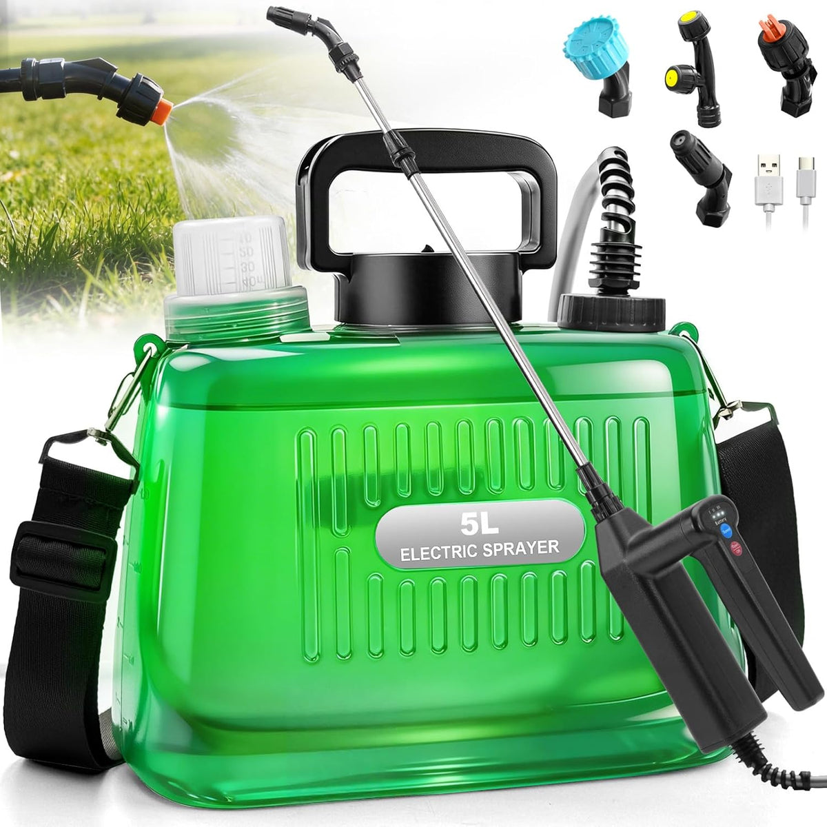 SideKing 2 Gallon Battery Powered Sprayer, Electric Garden Sprayer with 3 Adjustable Pressures & Telescopic Wand, Rechargeable Weed Sprayer for Lawn