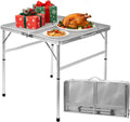 Camping Furniture, 2Ft Small Folding Table with Carry Handle, Camping Table Adjustable Height 10.6–22 in, Black Metal Mesh