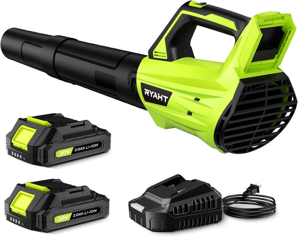 RYAHT Leaf Blower Cordless, Leaf Blower with Battery and Charger, 2 Speed Modes, 2 Batteries