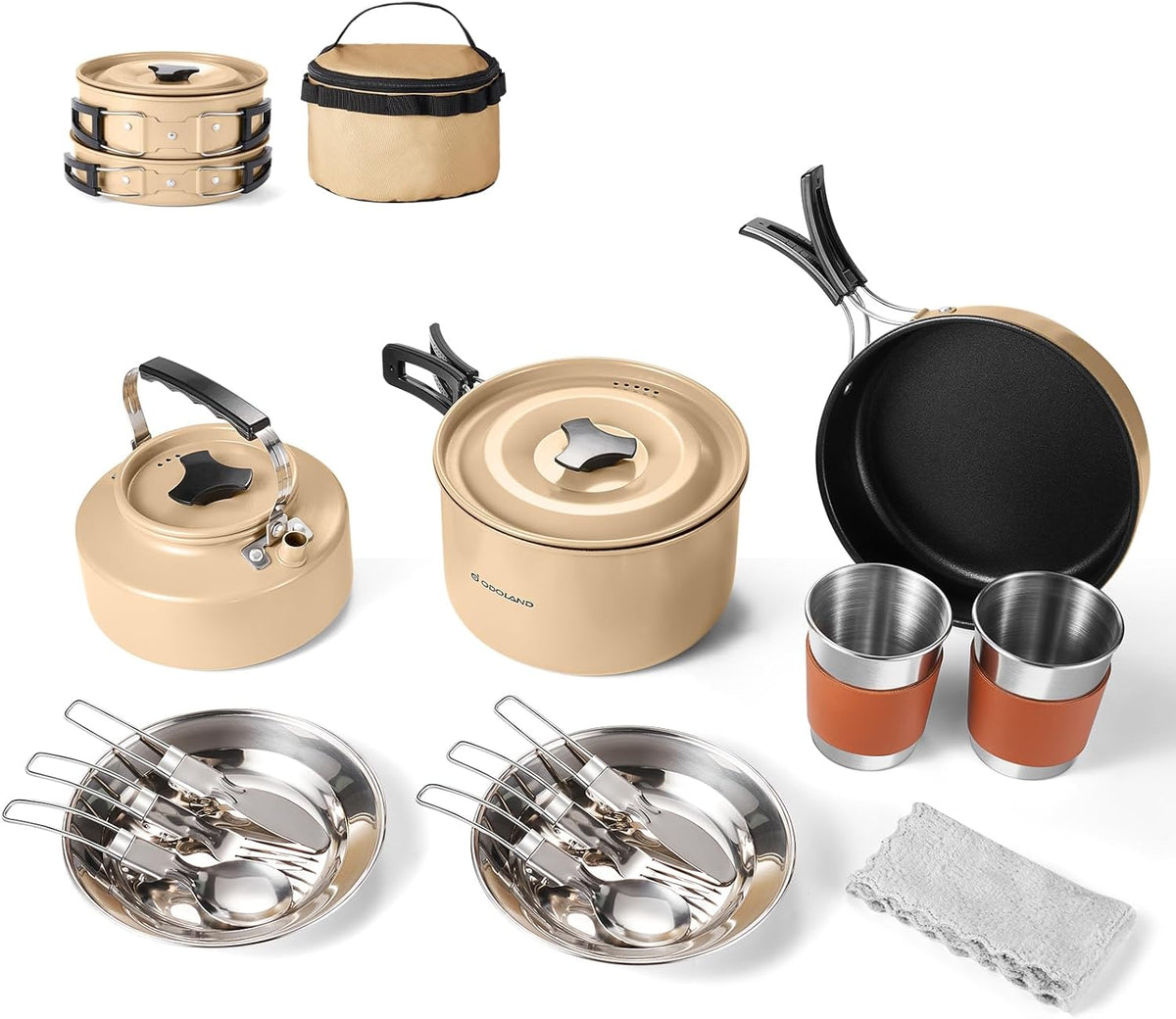 Camping Cookware Set, Odoland 15pcs Camping Cookware Mess Kit