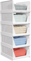 caktraie Portable Closet Organizer, 5 Pack Stackable Closet Storage Basket, Stackable Storage Bins