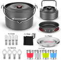 Camping Cookware Set, Odoland 22pcs Camping Cookware Mess Kit, Large Size Hanging Pot Pan Kettle with Base Cook Set for 4