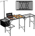 Camping Furniture, Folding Table with 2 Wing Panels, 3x2 FT Camping Table with Mesh Desktop, Height Adjustable Folding Grill Table with Mesh Bag