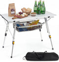 Dovov Camping Furniture, Camping Table Portable Foldable with Adjustable Legs, Aluminum Roll Up Table with Large Mesh Storage Layer & Carrying Bag