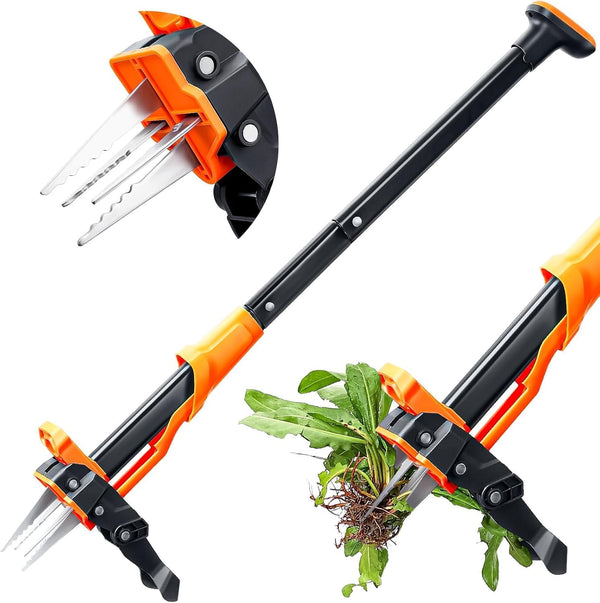 Crywag Weed Puller Tool, Stand Up Weed Puller with 4-Claw Steel Head, 39" Retractable Handle & Easy-Eject Mechanism for Dandelions, Clover & More