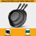 Goeszooin Cast Iron Cookware, Cast Iron Skillet Set -3 Piece 6 inch, 8 inch and 10 inch Cast Iron Pan, with Scraper+Dish Sponge