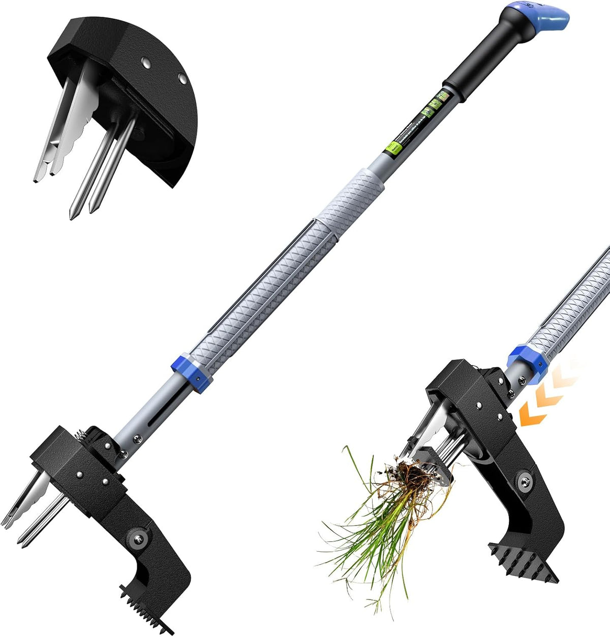 Stand Up Weed Puller, Weed Puller Tool, 4-Claw Steel Head Stand Up Weeder, 39"-46" Adjustable Handle & Easy Eject, Root Weed Remover for Dandelion