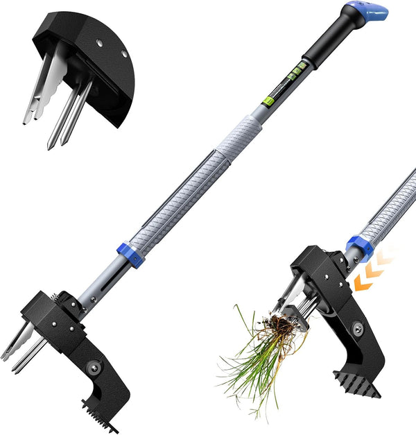 Stand Up Weed Puller, Weed Puller Tool, 4-Claw Steel Head Stand Up Weeder, 39"-46" Adjustable Handle & Easy Eject, Root Weed Remover for Dandelion